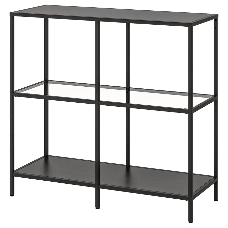 VITTSJO Shelving unit, black-brown/glass 100x93 cm, 20305806