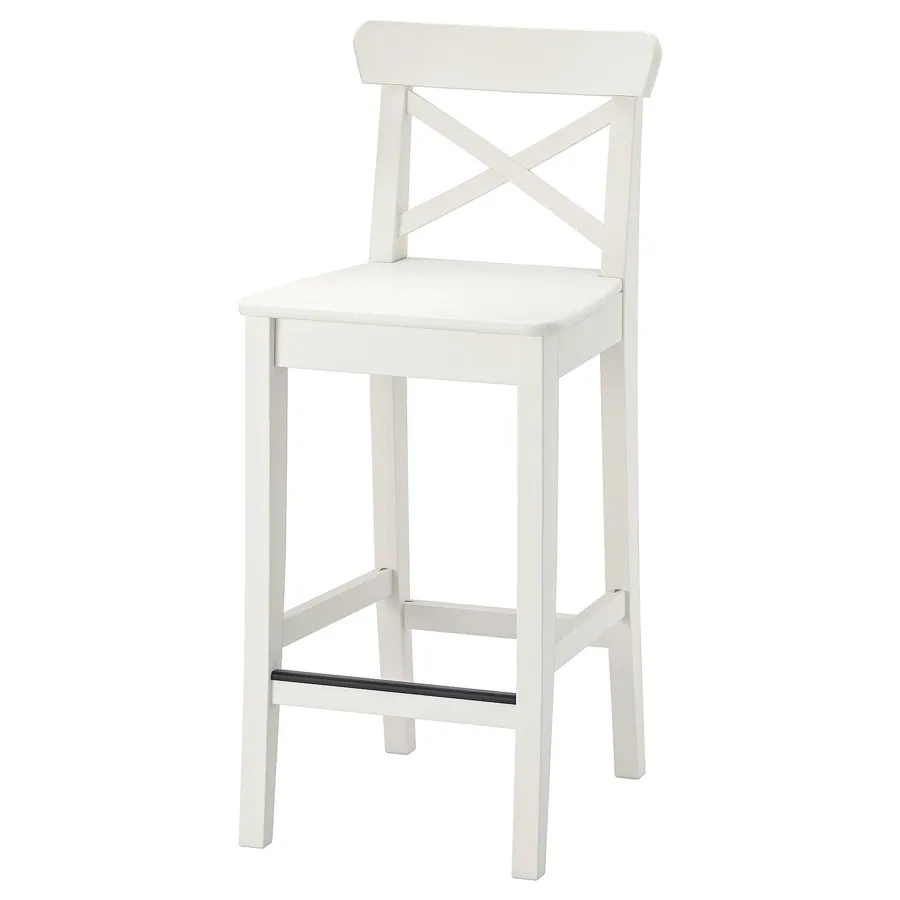 INGOLF Bar stool with backrest, white, 63 cm, 20363330