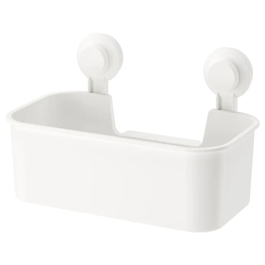 TISKEN Basket with suction cup, white, 20381254