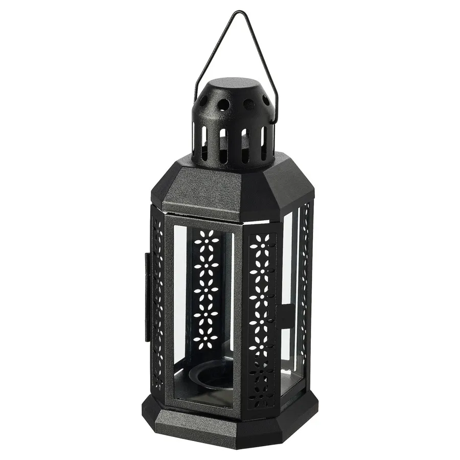 ENRUM Lantern for tealight, in/outdoor, black 22 cm, 20445114