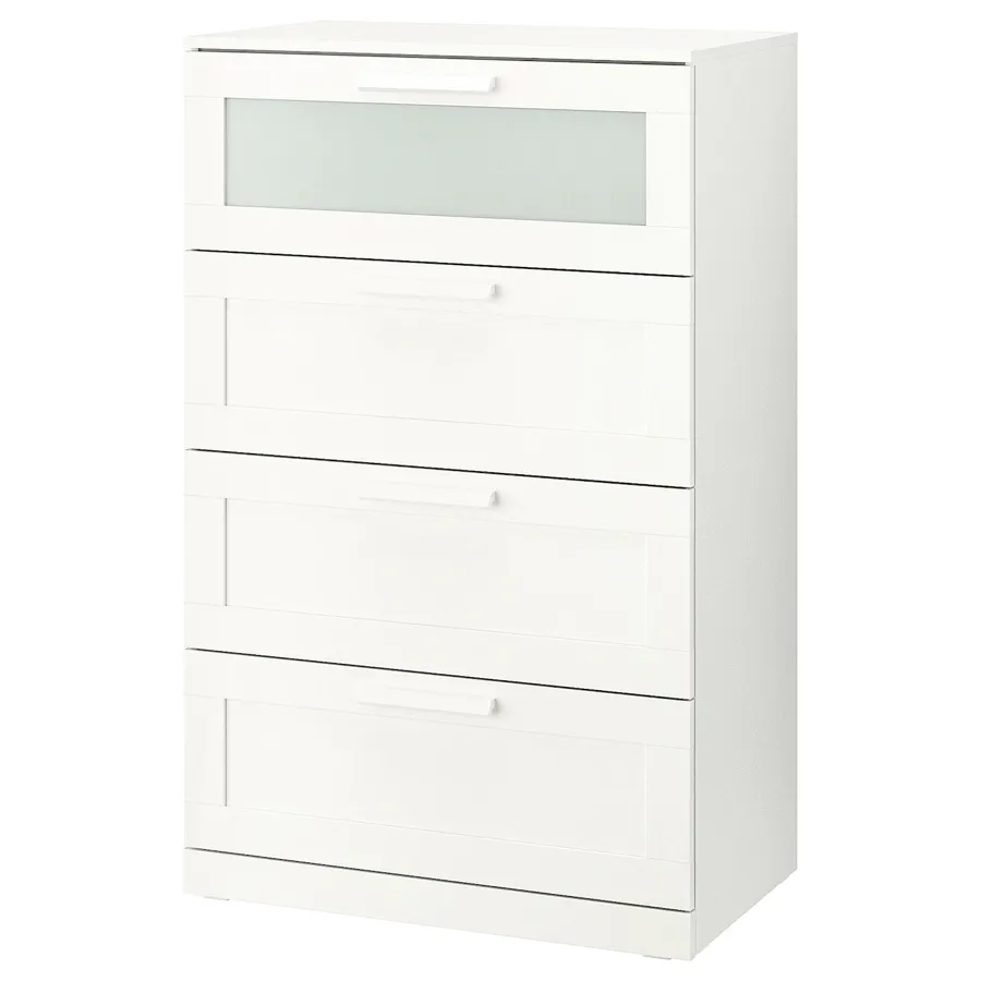 BRIMNES Chest of 4 drawers, white/frosted glass 78x124 cm, 30355419