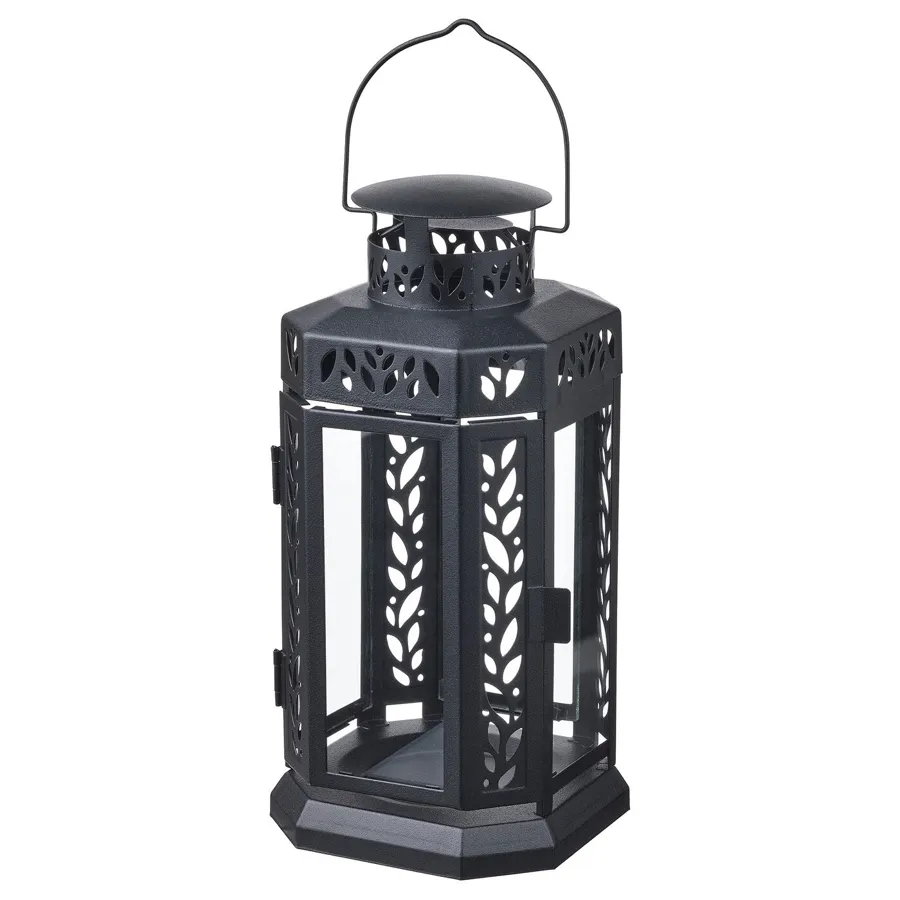 ENRUM Lantern f block candle, in/outdoor, black 28 cm, 30526355