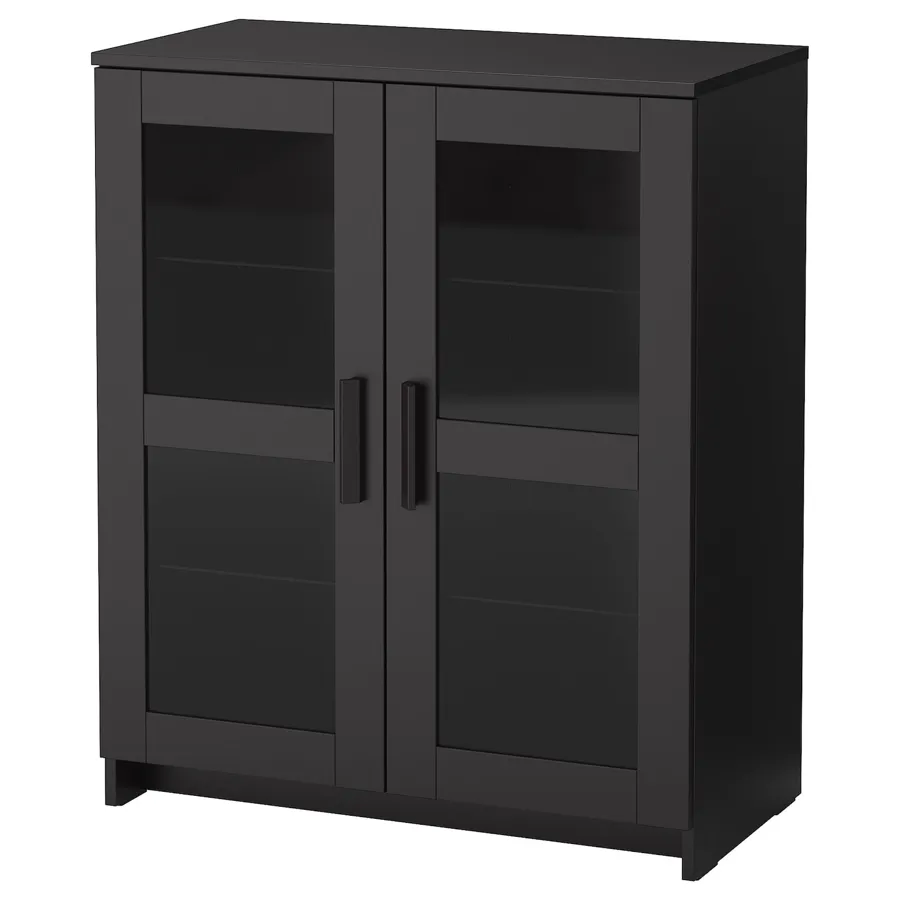 BRIMNES Cabinet with doors, glass/black, 78x95 cm, 40351500