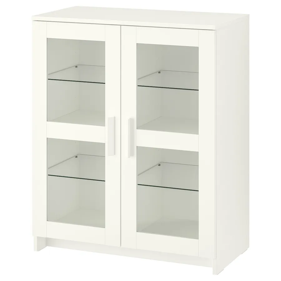 BRIMNES Cabinet with doors, glass/white, 78x95 cm, 40351699