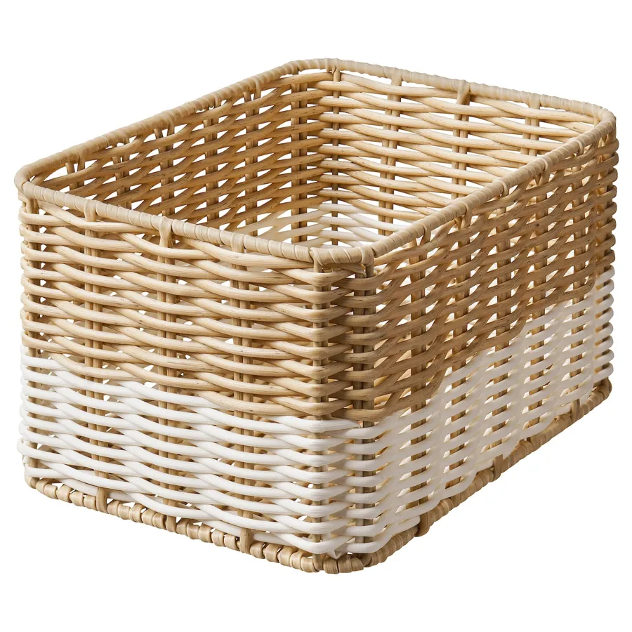 DJURTRANARE basket, beige/white, 18x25x14 cm, 40563818