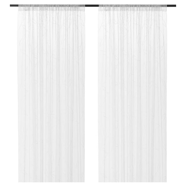 LILLEGERD Sheer curtains, 1 pair, white leaves, 145x250 cm, 00464797
