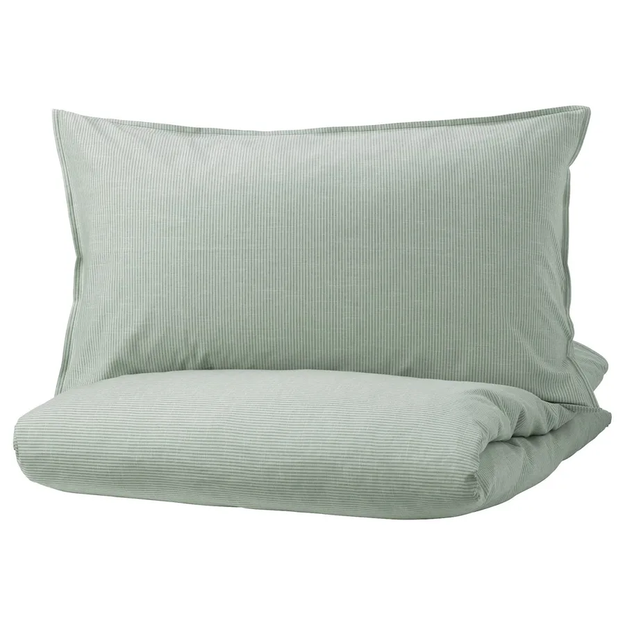 BERGPALM Duvet cover and 2 pillowcases, green/stripe 200x200/50x80 cm, 50479070