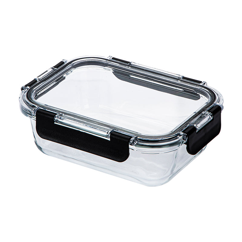 Glass Food Container, Black Lid+Clear, 640ml 18*13.5*6.5Cm 4589767245320