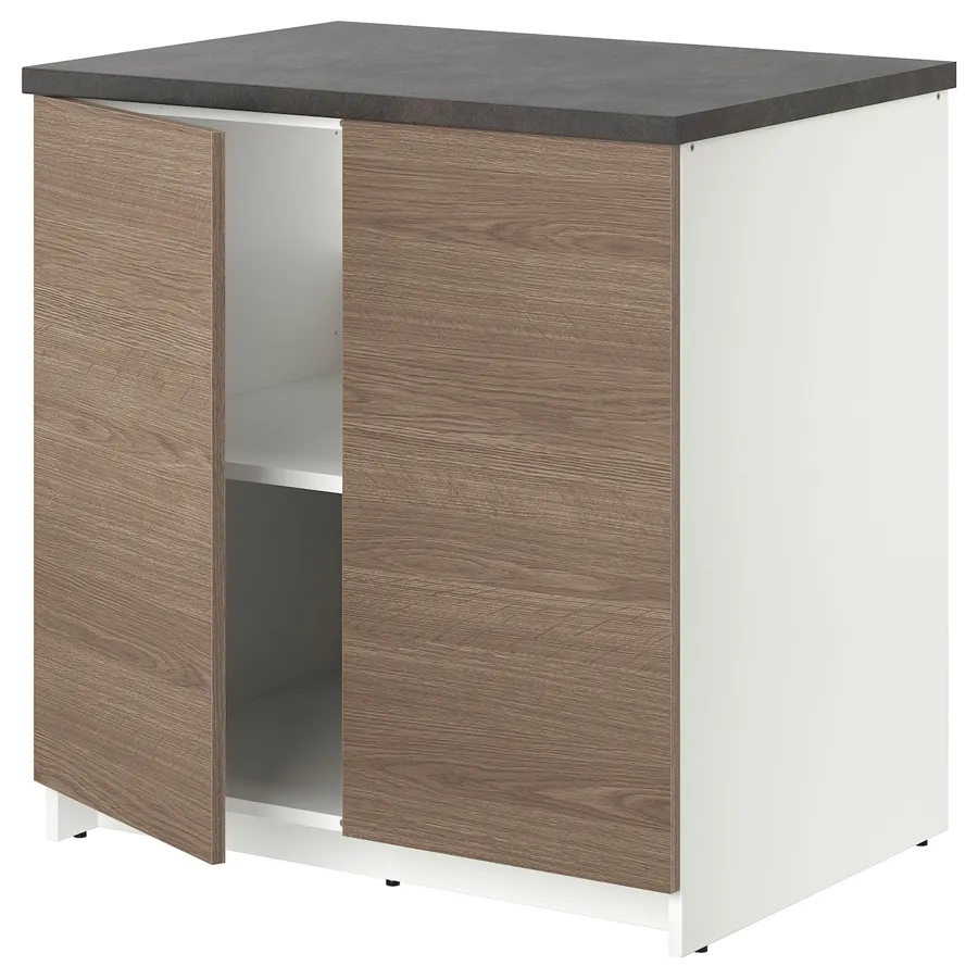 KNOXHULT Base cabinet with doors, wood effect/grey, 80x85 cm, 70334260