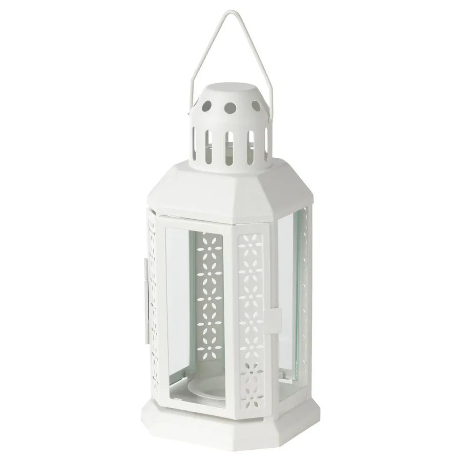 ENRUM Lantern for tealight, in/outdoor, white 22 cm, 70526358
