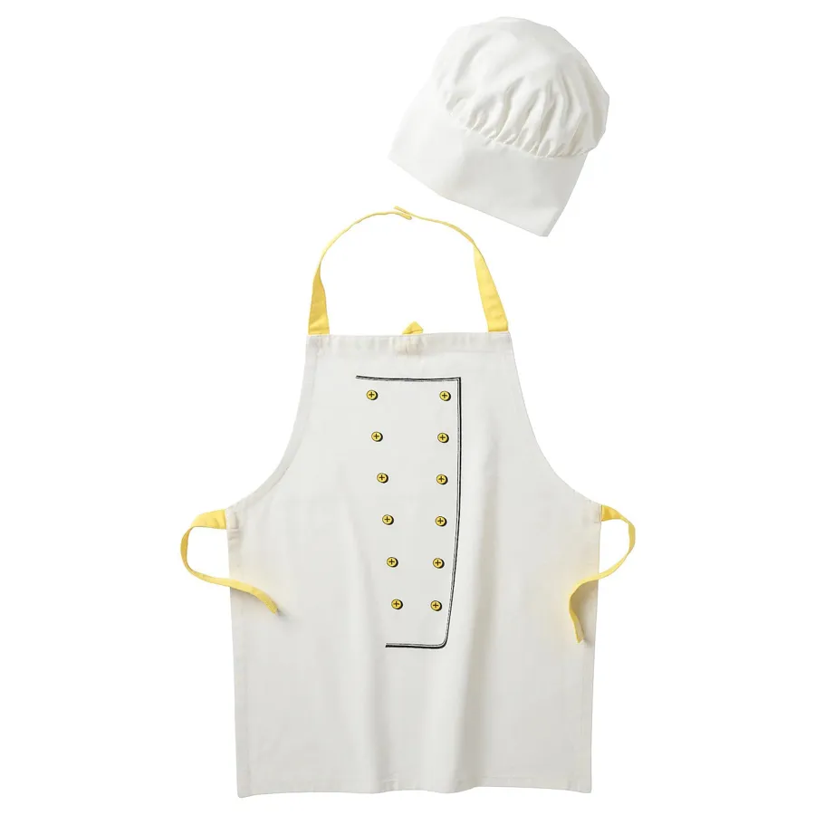 TOPPKLOCKA Children’s apron with chef’s hat, white/yellow, 80300815