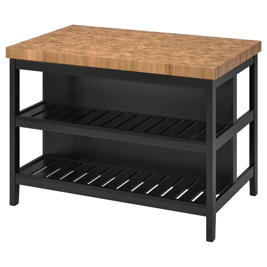 VADHOLMA Kitchen island, black/oak, 126x79x90 cm, 80359189