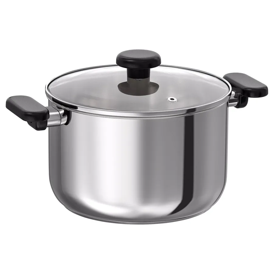 MIDDAGSMAT pot with lid, clear glass/stainless steel, 5 l, 80463708