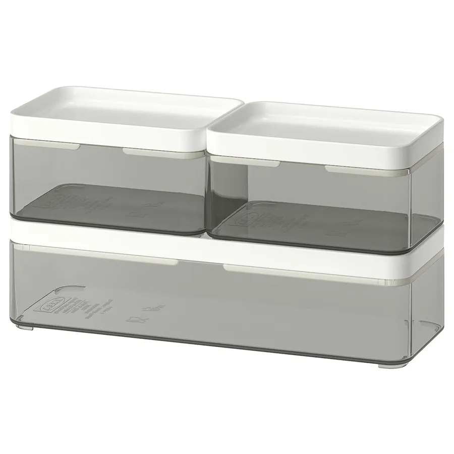 BROGRUND Box, set of 3, transparent grey/white, 90329093