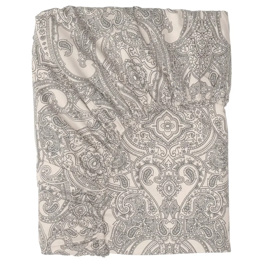 JATTEVALLMO Fitted sheet, beige/dark grey 90x200 cm, 90501465