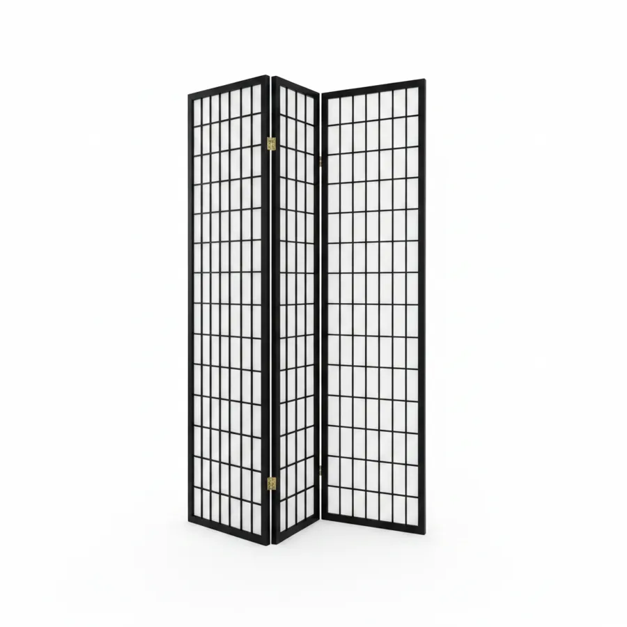 NEWAVE 3 Panel Wooden Divider Screen - Black Nn,131X178cm