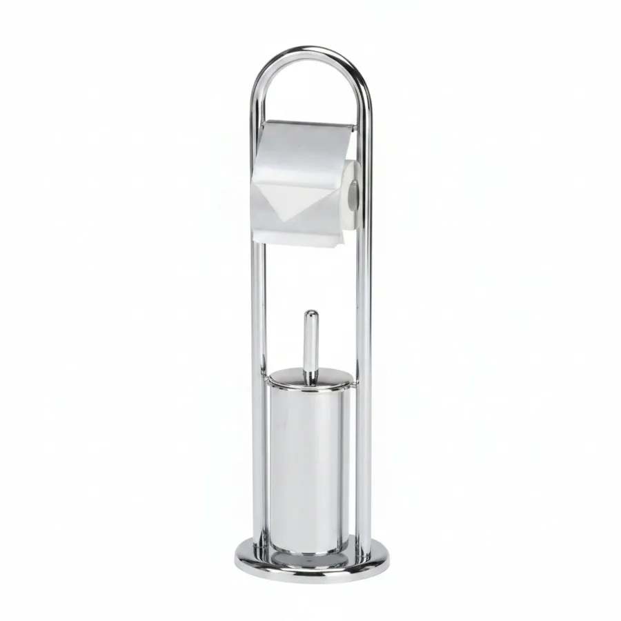 NEWAVE Toilet Paper And Brush Stand - Chrome Plated