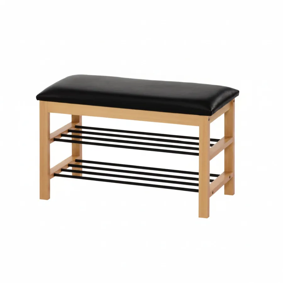 NEWAVE Stool With 2 Tier Shoe Rack Wood/Black