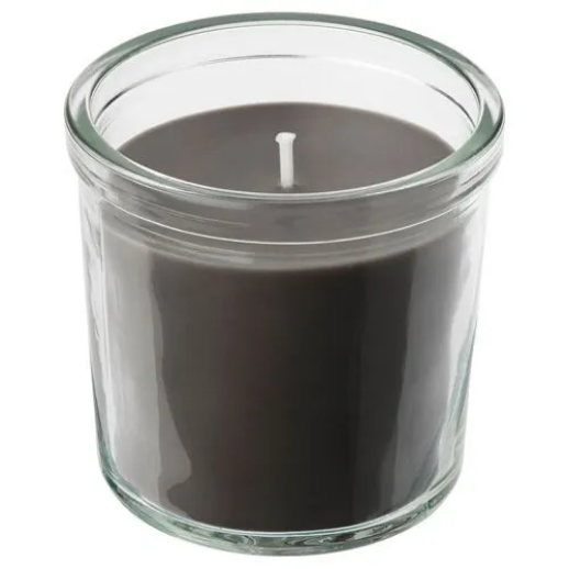 ENSTAKA scented candle in cup, grey, 20 hr, bonfire grey 60502367