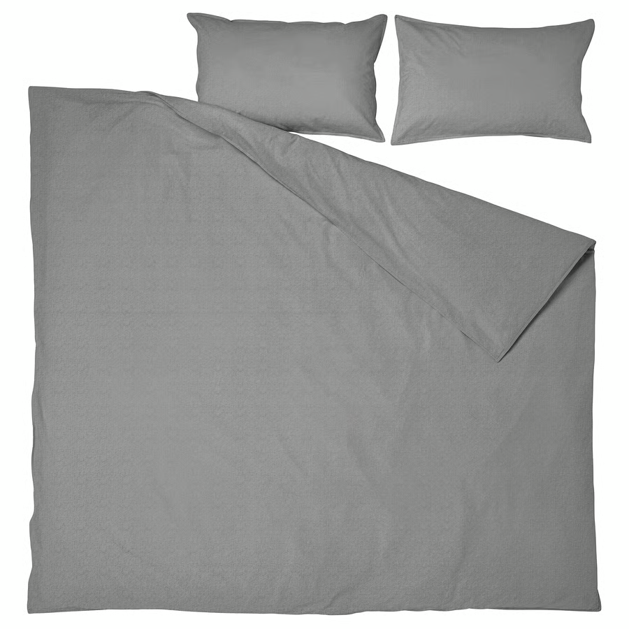ANGSLILJA Duvet cover and 2 pillowcases, grey, 200x200/50x80 cm, 30479146