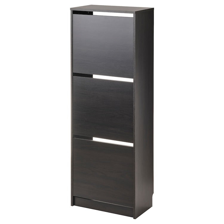 BISSA Shoe cabinet with 3 compartments, black/brown 49x28x135 cm, 40530210