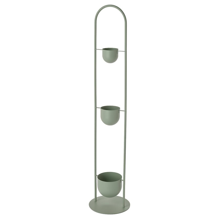 DAKSJUS plant stand with 3 plant pots, in/outdoor light grey-green, 60567028