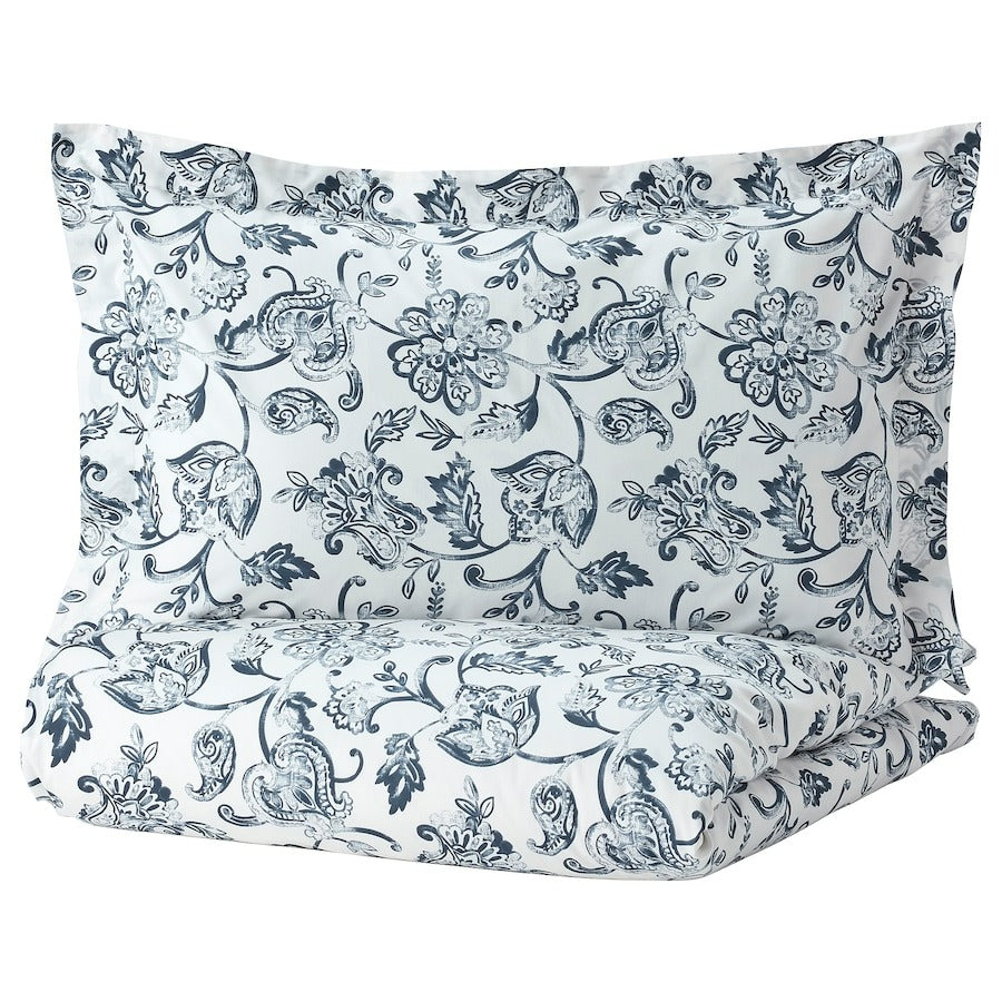 JUNIMAGNOLIA Duvet cover and pillowcase, white/dark blue, 150x200/50x80 cm, 10493290