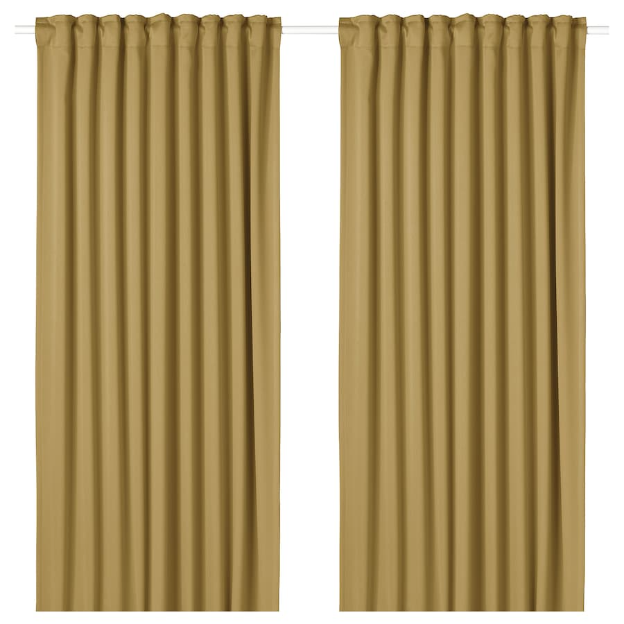 MAJGULL Room darkening curtains, 1 pair, with heading tape/beige-yellow, 145x250 cm, 20586024