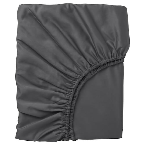 NATTJASMIN Fitted sheet, dark grey, 180x200 cm, 90442678