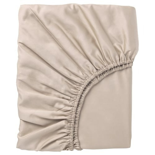 NATTJASMIN Fitted sheet, light beige, 150x200 cm, 20442733