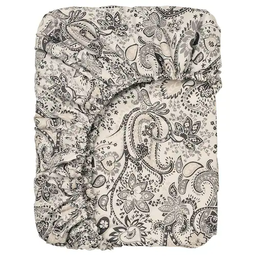 RODGERSIA Fitted sheet, grey/white, 180x200 cm, 10579514