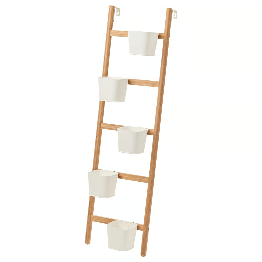 SATSUMAS Plant stand with 5 plant pots, bamboo/white, 125 cm, 00294960