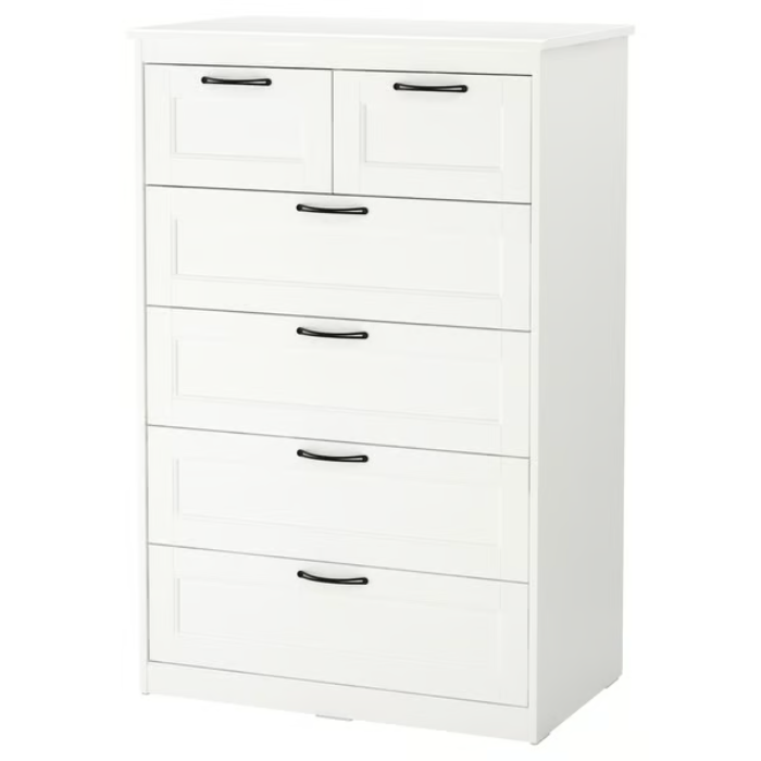 SONGESAND Chest of 6 drawers, white, 82x126 cm, 30366781