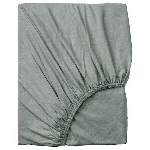 VARVIAL Fitted sheet, grey-green, 90x200 cm, 10549584