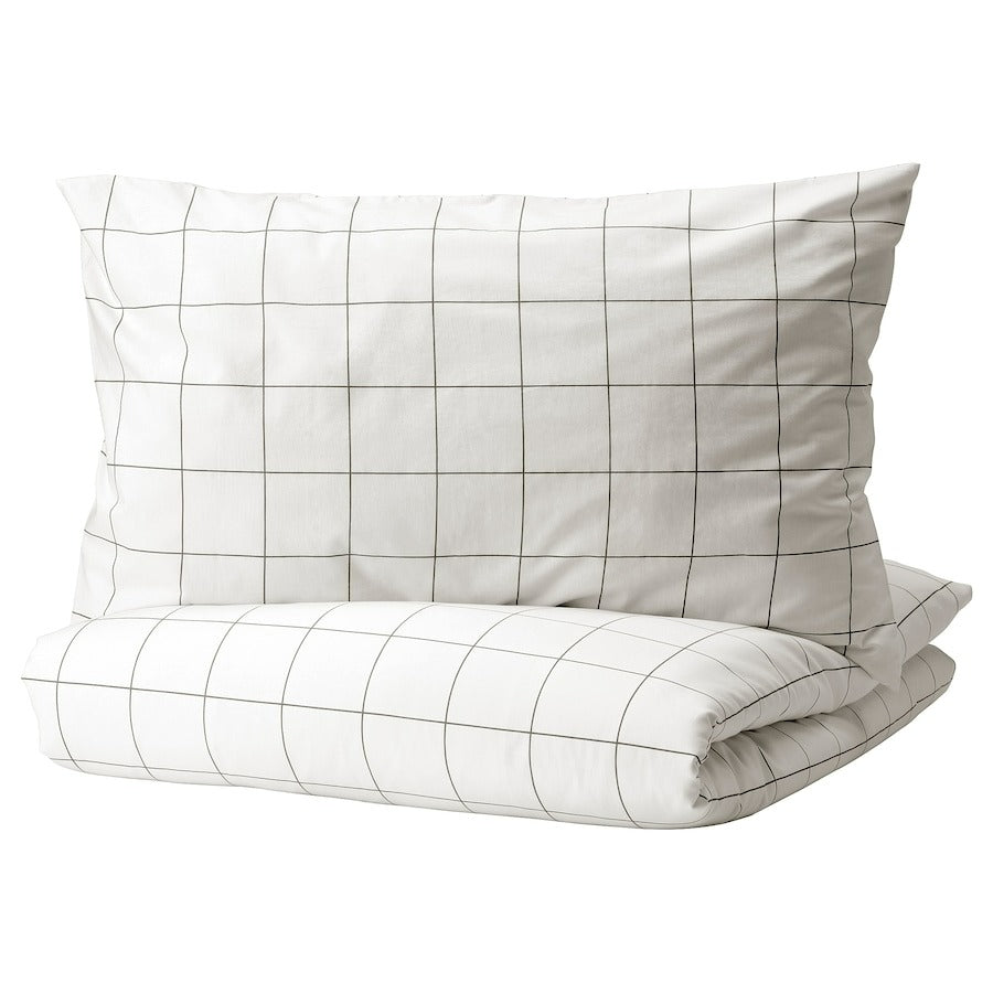 VITKLOVER Duvet cover and 2 pillowcases, white black/check, 200x200/50x80 cm, 20490644